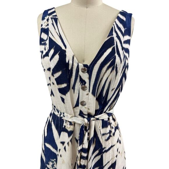 NWT DKNY Navy Multi Ikat Print Sleeveless Button-Front Maxi Dress 6 - Picture 2 of 5